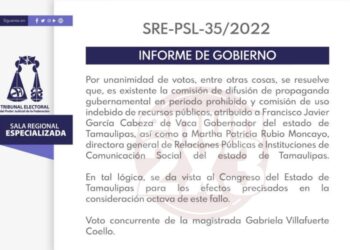 Ordena el Tribunal Federal Electoral al Congreso de Tamaulipas sancionar a CDV por  informes de gobierno