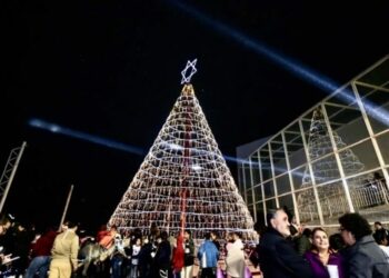 Encienden pino navideño en el Museo Tamux