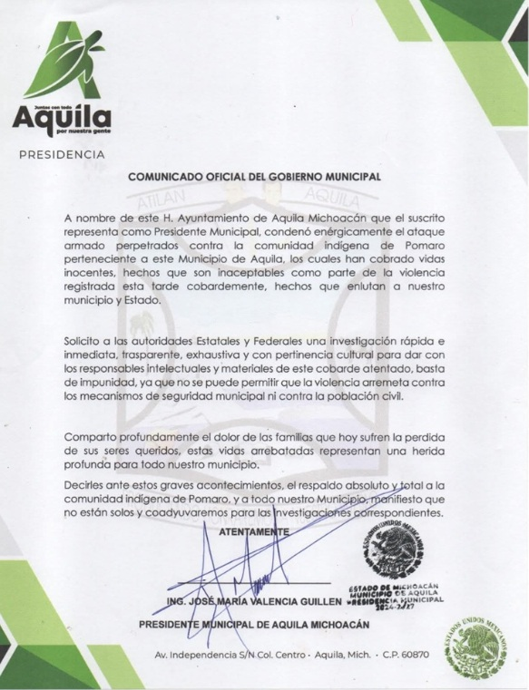 Comunicado Oficial del Gobierno Municipal