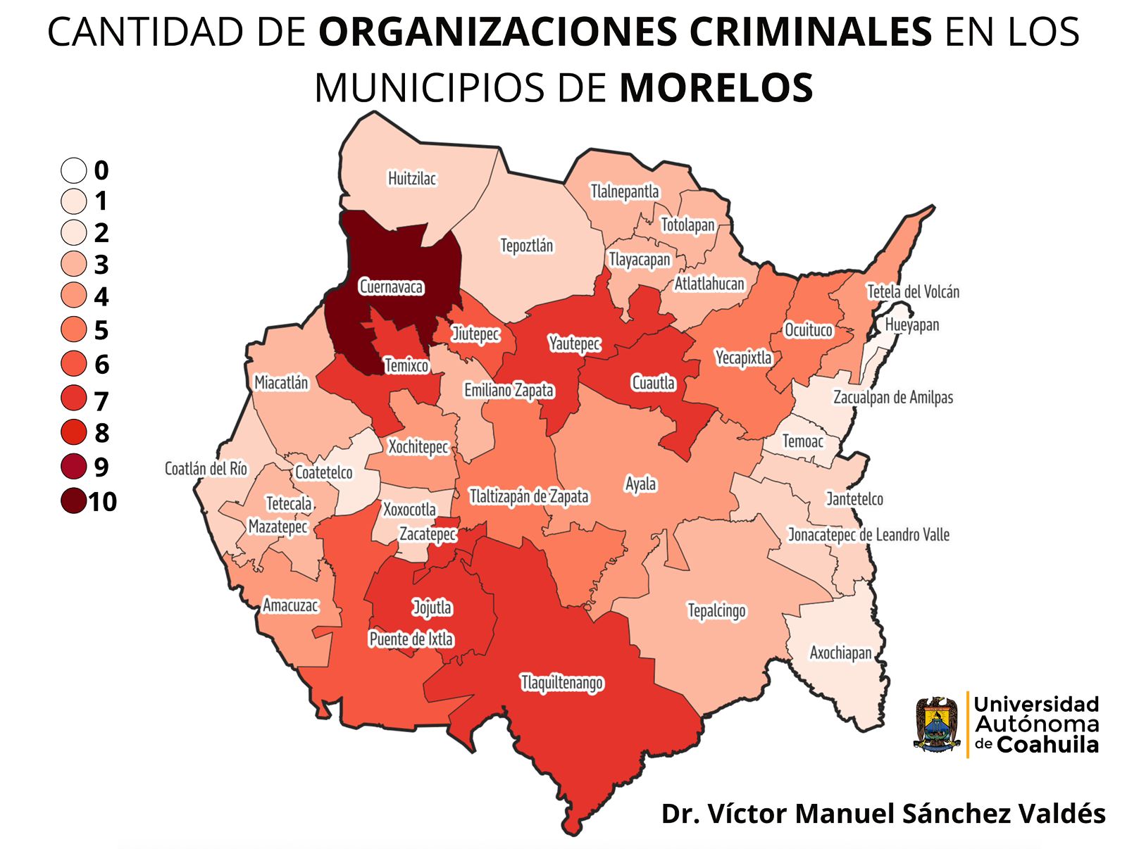 franjas de alta densidad de organizaciones criminales en Morelos
